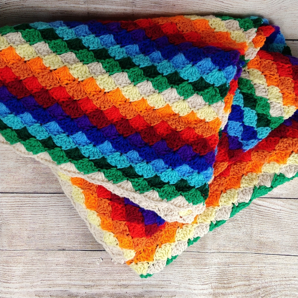 Handmade vintage rainbow throw blanket